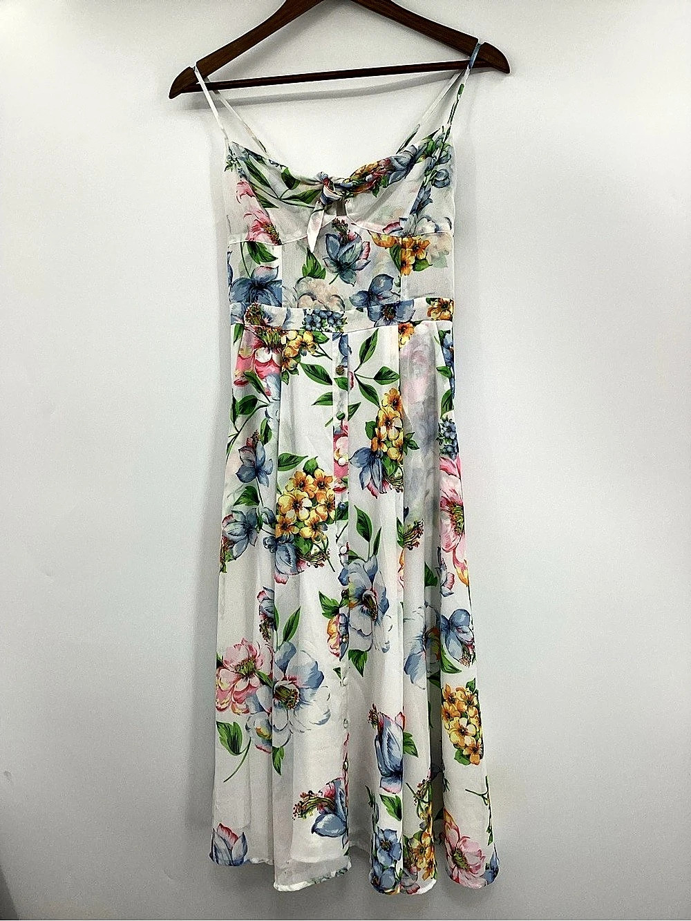 Yumi Kim Floral Midi Silk Dress in White & Blue Size XS